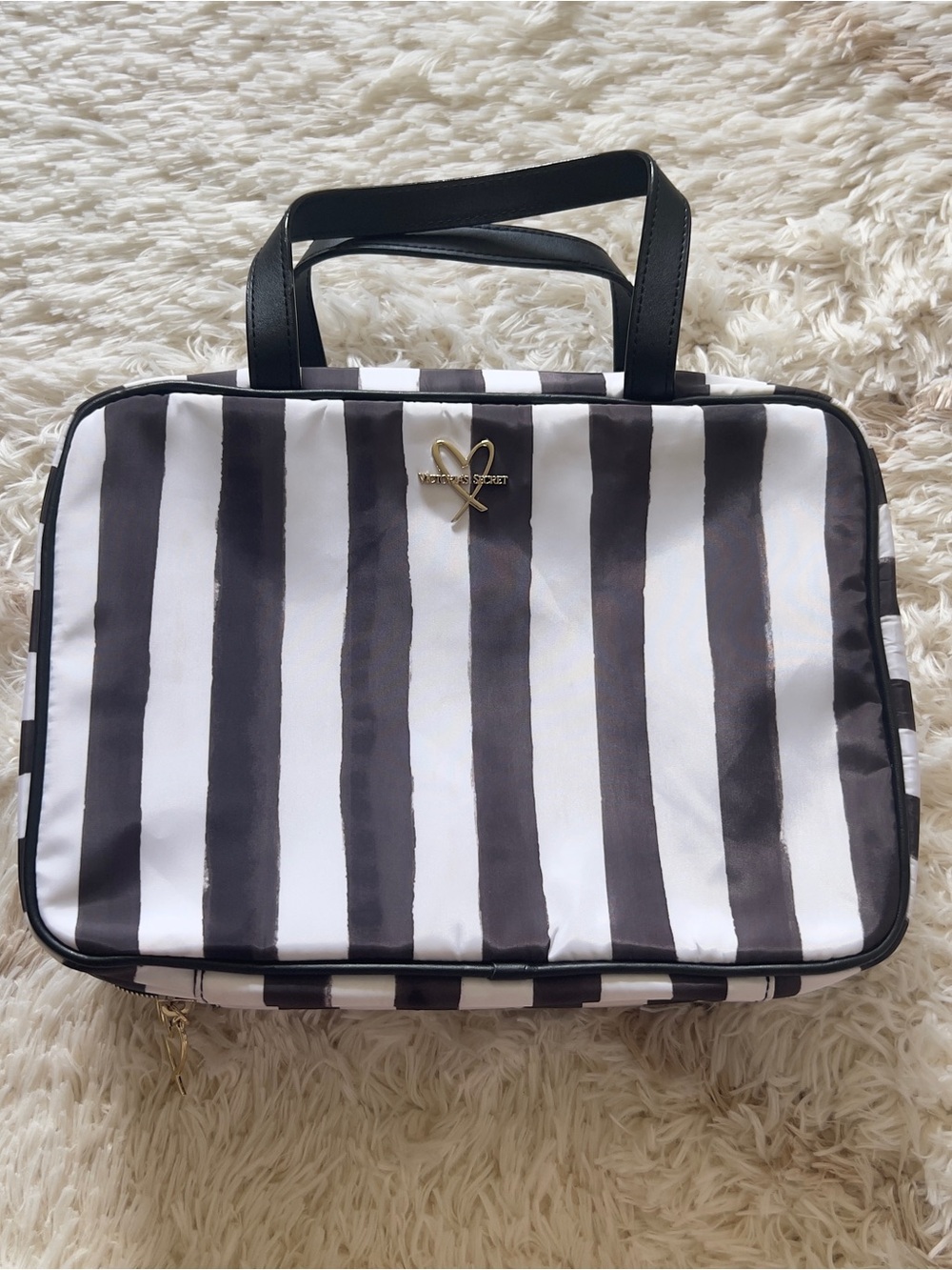 Victoria's Secret Black & White Striped Cosmetic Toiletry Bag